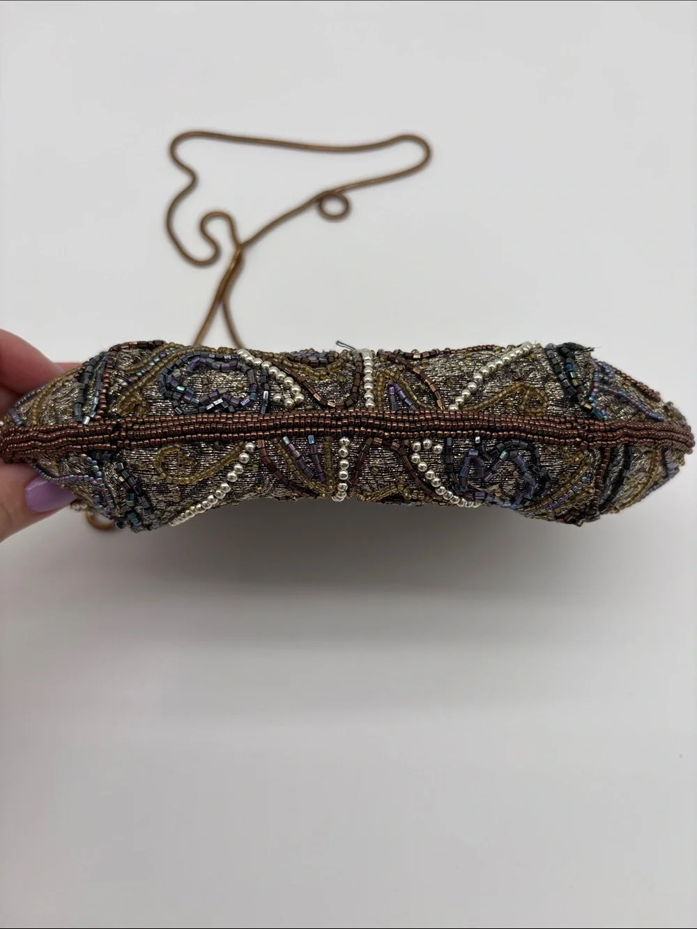 Vintage Carla Marchi Iridescent Beaded Fold Over Clutch Shoulder Bag BLEMISH